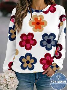 SHEIN LUNE 女款休閒圓領衛衣，秋冬服飾，花卉印花 - 彩色 - 查看 6