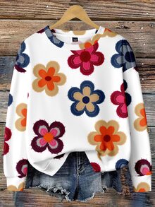 SHEIN LUNE 女款休閒圓領衛衣，秋冬服飾，花卉印花 - 彩色 - 查看 7