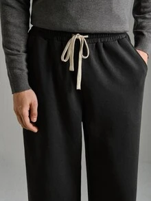 Calmiston Men's High Cotton Content Soft And Comfortable Casual Versatile Drawstring Waist Pocket Sweatpants Streetwear Gym Workout Grey Autumn Winter - Black - View 5