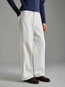 Calmiston Men's Solid Color Versatile Button Pocket Casual Long Pants For Daily Wear - White - View 6