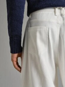 Calmiston Men's Solid Color Versatile Button Pocket Casual Long Pants For Daily Wear - White - View 4