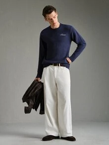 Calmiston Men's Solid Color Versatile Button Pocket Casual Long Pants For Daily Wear - White - View 8