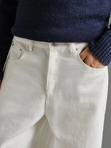 Calmiston Men's Solid Color Versatile Button Pocket Casual Long Pants For Daily Wear - White - View 7