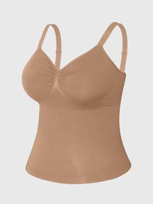 SHEIN 1 件女士无缝塑身上衣，腰腹部瘦身，简约舒适 - 摩卡棕 - 查看 8