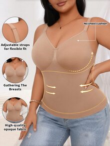 SHEIN 1 件女士无缝塑身上衣，腰腹部瘦身，简约舒适 - 摩卡棕 - 查看 3