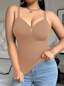 SHEIN 1 件女士无缝塑身上衣，腰腹部瘦身，简约舒适 - 摩卡棕 - 查看 5