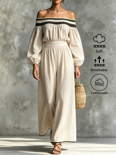 Breezaya Women Long Sleeve Cold Shoulder Solid Color Dress, Elegant European Casual Daily Vacation Party Brunch Garden Black And White Striped Checkered Fall