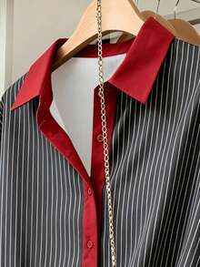 Resyla Women's Plus Size Striped Colorblock Casual Daily Wear Shirt Fall - Multicolor - View 4
