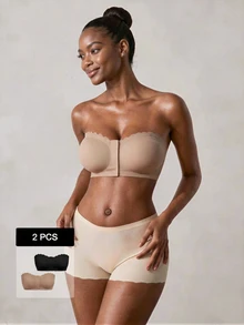 Veilyse 2pcs Multi-Color Combination Pack Front Closure Seamless Straight Bandeau Bra, Upgraded Non-Slip Full Coverage Small Silicone Strip (Non-Sticky), Wire-Free Women's Bra (Suitable For A-C Cups & Comes With Transparent Shoulder Straps) - Multicolor - View 1