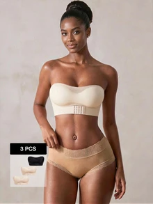 Veilyse 3pcs Strapless Front Closure Non-Wired Push-Up Bra For Small Bust, Anti-Slip Anti-Chafe Thin Camisole Style Lingerie For Girls - Multicolor - View 1