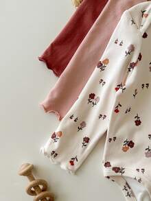 3 Potong Baju Bayi Perempuan Baru Lahir Motif Bunga Kecil Kasual Lucu Rajut Elastis Musim Gugur - MultiWarna - View 4