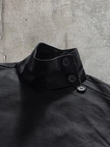 FeverCity Men's Single-Breasted Casual Jacket With Turn-Down Collar And Long Sleeves - Black - View 3