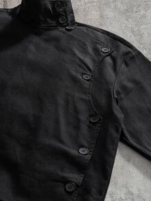 FeverCity Men's Single-Breasted Casual Jacket With Turn-Down Collar And Long Sleeves - Black - View 4