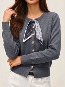 SHEIN Orluneo Women's Fashion Scarf Accessory For Sweater, Suitable For Commuting In Autumn - Grey - View 2