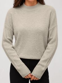 SHEIN Orluneo Women Casual Loose Drop Shoulder Solid Color Sweater, Suitable For Autumn/Winter, Long Sleeve Top Knit Pullover Fall - Apricot - View 6