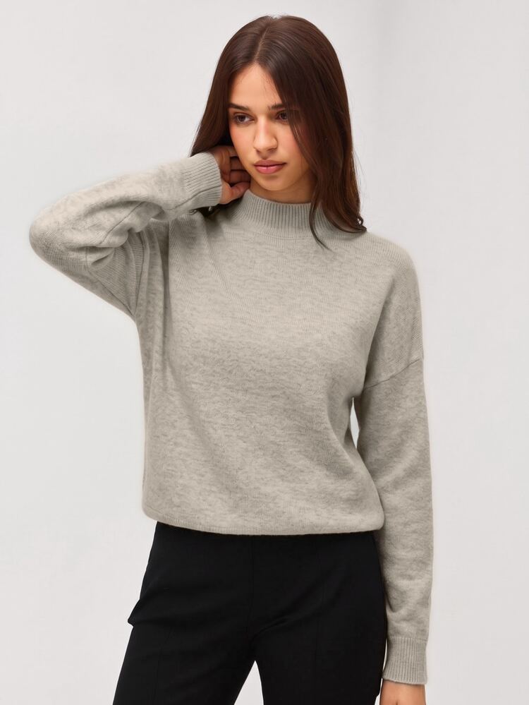 SHEIN Orluneo Women Casual Loose Drop Shoulder Solid Color Sweater, Suitable For Autumn/Winter, Long Sleeve Top Knit Pullover Fall - Apricot - View 5