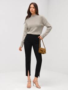 SHEIN Orluneo Women Casual Loose Drop Shoulder Solid Color Sweater, Suitable For Autumn/Winter, Long Sleeve Top Knit Pullover Fall - Apricot - View 4