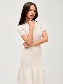 SHEIN Orluneo New Arrival Spring/Autumn Sexy Fitted Elegant Lady-Like Design High-Quality Knitted Sweater Dress - Beige - View 3