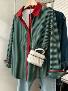 Resyla Women's Plus Size Striped Long Sleeve Shirt Fall - Multicolor - View 5