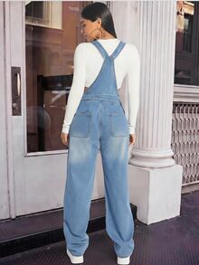 SHEIN SXY Ripped Denim Overalls Without Top - Light Wash - View 2