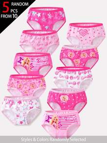 SHEIN 5pcs Random Blind Box Girls Toddler Underwear, Pretty Girl Print Combination Series With Bows, Snowflakes, Hearts And Other Cute Elements, Pink, Magenta, White Color Combination, Soft And Smooth Texture, Made Of Knitted Fabric, High Elasticity Underwear Set, Suitable For All Seasons Lightweight Clothing - Multicolor - View 3
