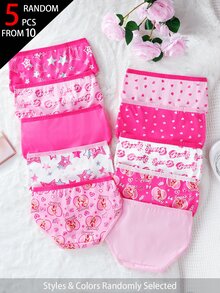 SHEIN 5pcs Random Blind Box Girls Toddler Underwear, Pretty Girl Print Combination Series With Bows, Snowflakes, Hearts And Other Cute Elements, Pink, Magenta, White Color Combination, Soft And Smooth Texture, Made Of Knitted Fabric, High Elasticity Underwear Set, Suitable For All Seasons Lightweight Clothing - Multicolor - View 2
