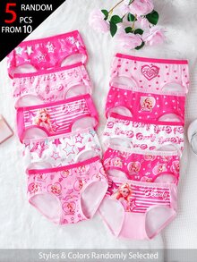SHEIN 5pcs Random Blind Box Girls Toddler Underwear, Pretty Girl Print Combination Series With Bows, Snowflakes, Hearts And Other Cute Elements, Pink, Magenta, White Color Combination, Soft And Smooth Texture, Made Of Knitted Fabric, High Elasticity Underwear Set, Suitable For All Seasons Lightweight Clothing - Multicolor - View 4