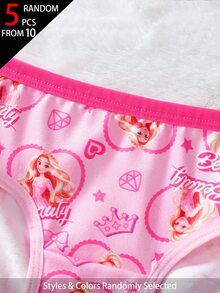 SHEIN 5pcs Random Blind Box Girls Toddler Underwear, Pretty Girl Print Combination Series With Bows, Snowflakes, Hearts And Other Cute Elements, Pink, Magenta, White Color Combination, Soft And Smooth Texture, Made Of Knitted Fabric, High Elasticity Underwear Set, Suitable For All Seasons Lightweight Clothing - Multicolor - View 5