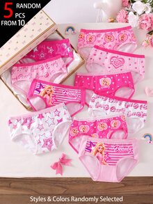 SHEIN 5pcs Random Blind Box Girls Toddler Underwear, Pretty Girl Print Combination Series With Bows, Snowflakes, Hearts And Other Cute Elements, Pink, Magenta, White Color Combination, Soft And Smooth Texture, Made Of Knitted Fabric, High Elasticity Underwear Set, Suitable For All Seasons Lightweight Clothing - Multicolor - View 1