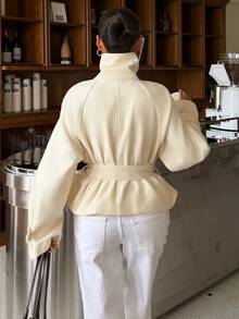 Muchica Mantel Beige Berikat Pinggang, Mode Musim Gugur/Dingin - Aprikot - View 2