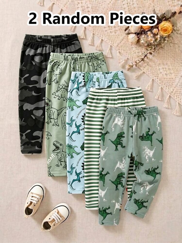 SHEIN Playful Pals 2 Random Pieces From 5 Designs, Cute Clothing Comfortable Simple Soft Casual Cartoon Print, Cute Boys Pants Daily Wear, Boys Favorite Pattern Gift - Multicolor - View 2