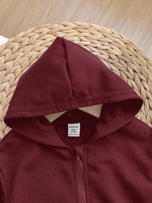 Baby Girl Knitted Open Front Hooded Casual Long Sleeve Autumn Sweatshirt - Burgundy - View 2