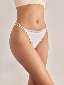Ocili 3 件装多色 100% 纯棉舒适简约双面蕾丝边弹力女士内裤，时尚秋季 - 彩色 - 查看 5