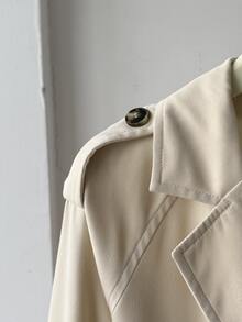 SHEIN Serisse Kids 青少年女孩秋冬休閒優雅雙排扣收腰短款外套夾克，返校與外出穿搭 - 卡其色 - 查看 6