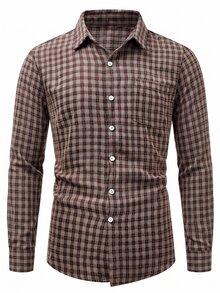 Manfinity CasualCool Men's Plaid Long Sleeve Single-Breasted Casual Pocket Shirt - Multicolor - View 3