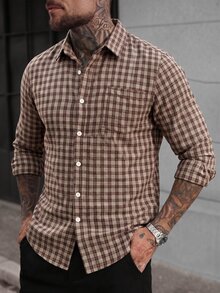 Manfinity CasualCool Men's Plaid Long Sleeve Single-Breasted Casual Pocket Shirt - Multicolor - View 4