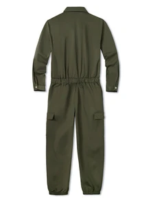 Manfinity Homme Men's Army Green Casual Turn-Down Collar Single-Breasted Elastic Cuffed Outdoor Casual Commute Business Jumpsuit And Overalls - Army Green - View 2