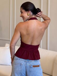 Yohana Edit Women's Sexy Deep V-Neck Ruffle Hem Studded Cami Top - Burgundy - View 3