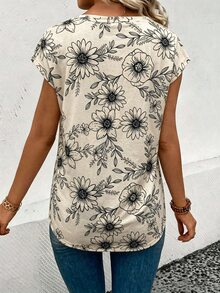 Louniche 女士夏季度假印花V领短袖休闲T恤，适合派对、约会、婚礼季、工作通勤、商务优雅场合、圣诞节、毕业季、返校季、毕业典礼、教师节、圣诞节、情人节、感恩节、返校度假印花短袖T恤、日常穿着、春夏T恤 - 彩色 - 查看 2