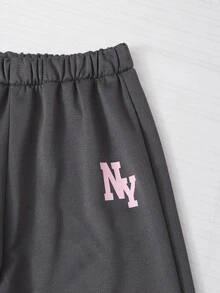 SHEIN Teen Girls Fall Outfits, NY Letter Embroidered Zip Up Hoodie Jacket, Solid Crop Cami Tank Top & Wide Leg Sweatpants 3pcs Casual Sports Tracksuit Set - Grey - View 7