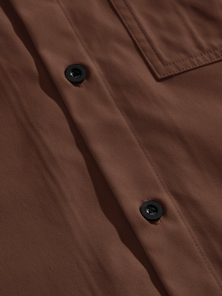 ESTAVOR Men's Woven Fashion Casual Loose Short Sleeve Shirt - Brown - View 6
