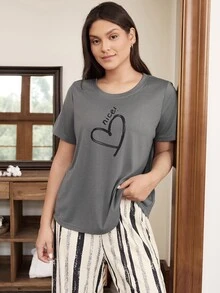 Doze Lane Women's Plus Size Short Sleeve Pants Pajama Set, Casual Style Night Black White Summer Night - Multicolor - View 3