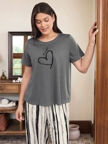 Doze Lane Women's Plus Size Short Sleeve Pants Pajama Set, Casual Style Night Black White Summer Night - Multicolor - View 1
