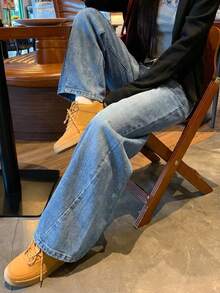 DAZY Women's Distressed Washed Korean Street Style Casual Jeans - Baby Blue - View 4