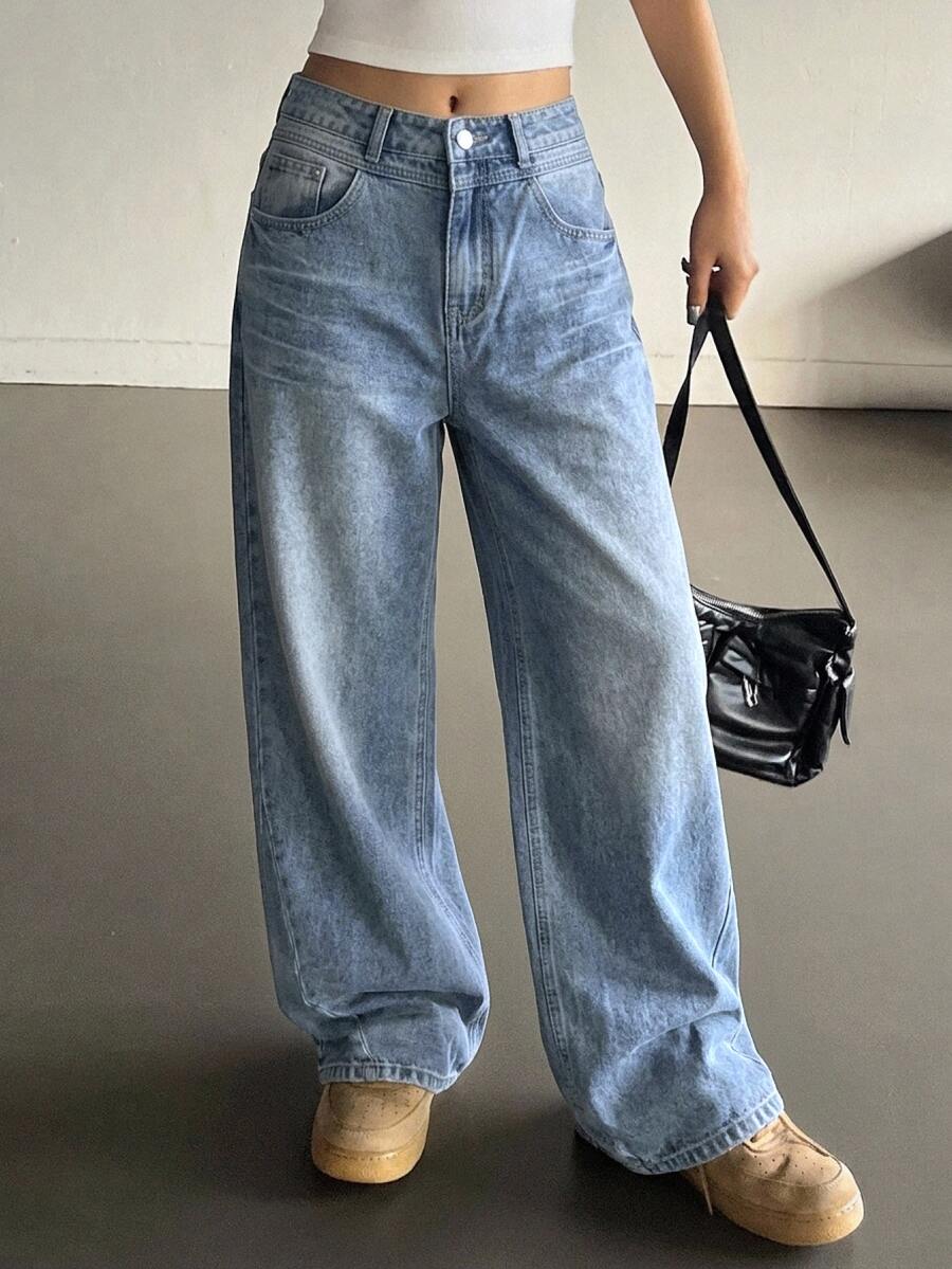 DAZY Women's Distressed Washed Korean Street Style Casual Jeans - Baby Blue - View 1
