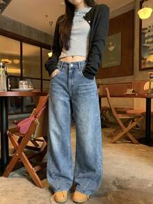 DAZY Women's Distressed Washed Korean Street Style Casual Jeans - Baby Blue - View 5