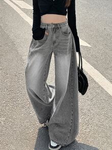 DAZY Women's Casual Washed Wide-Leg Jeans Cute Tops - Grey - View 6
