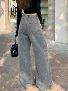 DAZY Women's Casual Washed Wide-Leg Jeans Cute Tops - Grey - View 4