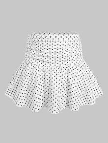 SHEIN 1件少女休閒日常百搭舒適高腰波點荷葉邊裙 秋冬款 - 黑與白 - 查看 3