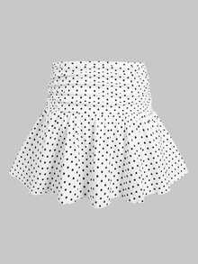 SHEIN 1件少女休閒日常百搭舒適高腰波點荷葉邊裙 秋冬款 - 黑與白 - 查看 2